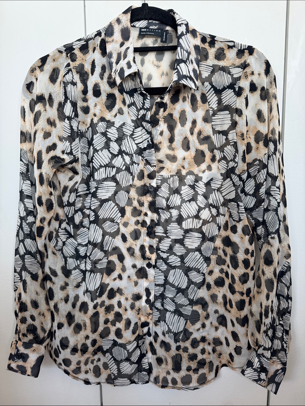 Animal Print Button-Up Blouse - Beige Black